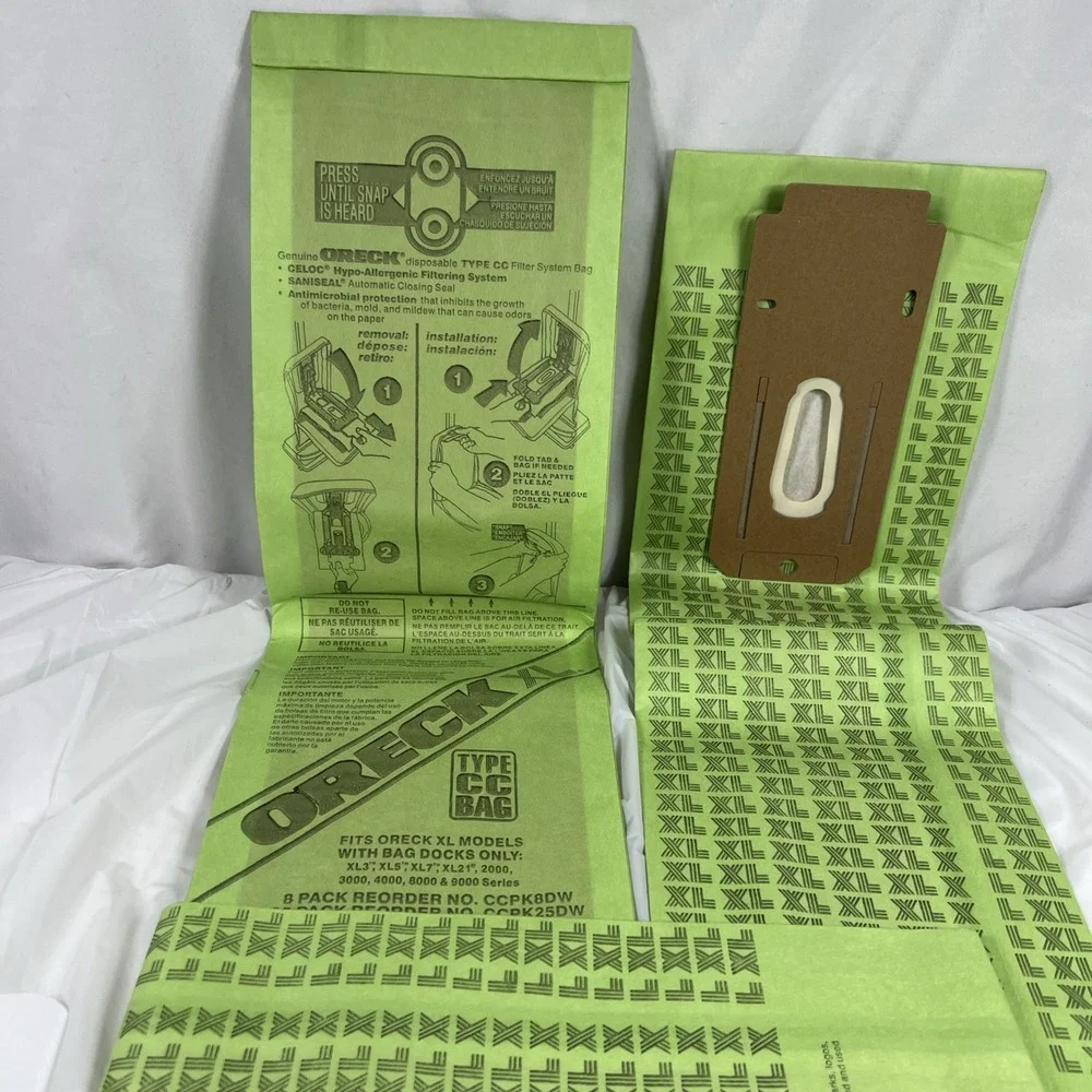 (3) Pack Oreck XL Type CC Hypo-Allergenic Vacuum Cleaner Bags ~ CCPK8DW Open Set